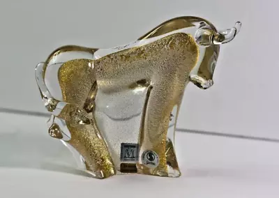 Vintage Marcolin Italy Hand Made Glass Bull With 24K Gold Flakes And Stickers • $47.99