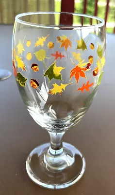 Libbey Clear Large Goblet Glass W/ Fall Autumn Leaves Acorns Greenbriar • $5.99