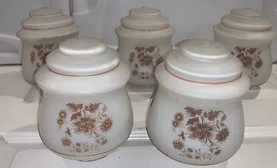 Set Of 5 Vintage Globe Ceiling Light Fixtures Milk Glass Brown Flowers 3 In • $25.49