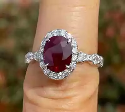 2.50Ct Oval Lab Created Garnet Women's Wedding Halo Ring 14K White Gold Finish • $134.99