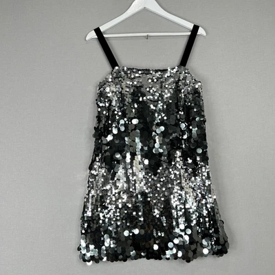 $64.99 • Buy Zara Womens Dress Medium Silver Sequin New Years Birthday Club Cocktail Holiday