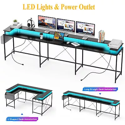 78 In U Shape Desk With Power Outlets & LED Light Computer Desk W/ Monitor Stand • $174.59