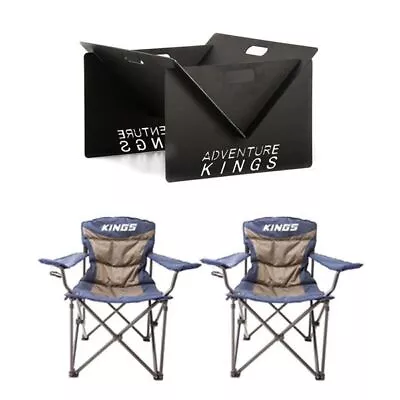 2x Kings Throne Camping Chair 300kg Rated + Portable Steel Fire Pit Warmth Heat • $173.90