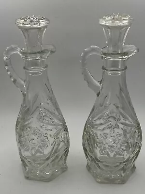 Vintage Crystal Cut Cruet Oil And Vinegar Set Sunburst/Star Pattern Grannycore • $12.75