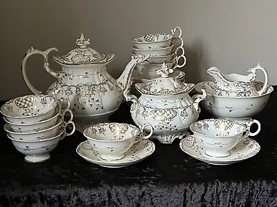 A Superb Coalport 1830's Rococo Style Gilt Decorated 26 Pc Part Tea Set • £550