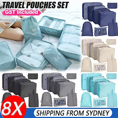 $19.89 • Buy 8PCS Packing Cubes Travel Pouches Luggage Organiser Clothes Suitcase Storage Bag