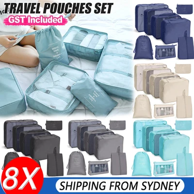 $24.94 • Buy 8PCS Packing Cubes Travel Pouches Luggage Organiser Clothes Suitcase Storage Bag