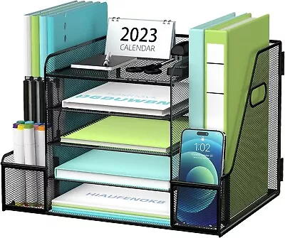Mesh Desk Organizer With 5-Tier File Holder - Black- Z5 • $24.99