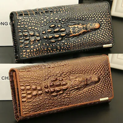 Women Genuine Leather Wallet Purse Crocodile Long Clutch Coin Credit Card Holder • $4.96