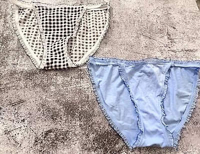 2 NWT Vintage Victoria’s Secret Cotton Blue Black White Checked String Bikini Sm • $34.99