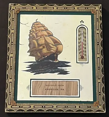 Vintage Souvenir Mirror Thermometer Ambridge PA Sailing Ship Art Deco 7 In • $19.99