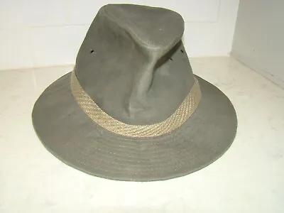 Eddie Bauer Size Large Cotton INDIANA JONES Leather Band Green Fedora Hat • $16.99