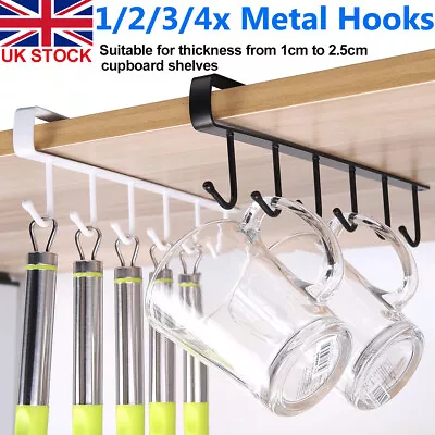2-4pcs 6 Hooks Kitchen Mug Cup Holder Under Shelf Hanger Cupboard Storage Racks • £10.59