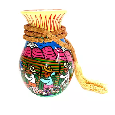 Mexican Folk Art Vase Harvest Festival W Mariachi Band Craft Pottery 5  Colorful • $29.69