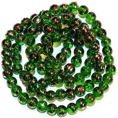 G2333 Dark Green 8mm Round Metallic Drawbench Swirl Glass Beads 32   • $8.60