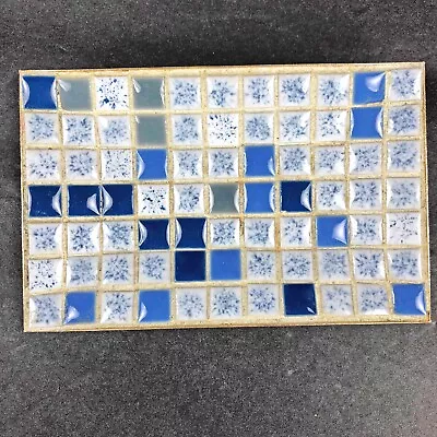 Vintage Mid Century Blue White Speckle Tile Mosaic Rectangular Trinket Soap Dish • $14