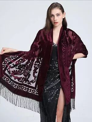 Velvet Scarf/shawl   Burgundy Beautiful Design  Cape/ Wrap /goth • £12.90