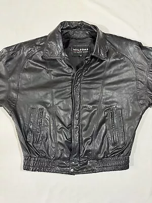 Vintage Wilson’s Leather Black Leather Bomber Jacket Motorcycle Jacket Large L • $69.99