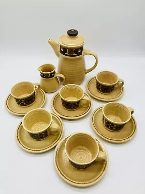 J&G Meakin Aquarius Tea Coffee Set Brown Vtg Pot Jug Cup Saucer X6 70s Bundle GA • £39.99