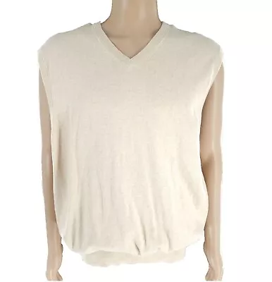 Peter Millar Men Sweater V-neck Sleeveless Knit Cotton Cashmere Ivory Size XXL • $34.99