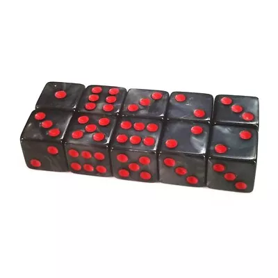 Set Of 10 D6 16mm Six Sided Gaming Dice Marbleized - Black With Red Pips • $10.99