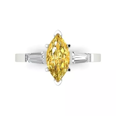 2ct Marquise 3 Stone Natural Citrine Promise Bridal Wedding Ring 14k White Gold • £290.42