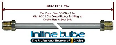 5/16 Fuel Line 40 Inch Oe Zinc Steel 1/2-20 Tube Nuts 45 Degree Double Flare • $15
