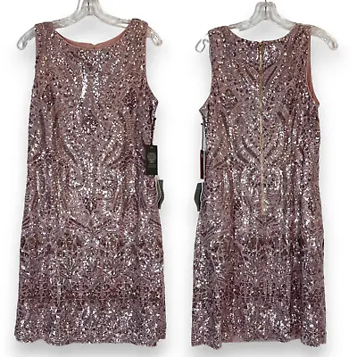 Vince Camuto Sequin Dress Womens 10 Pink Embellished Cocktail Mini • $37.99