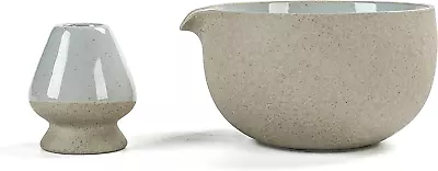 Japanese Natural Rock Texture Matcha Bowl (Pouring Spout) With Whisk Holder  • $31.28