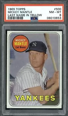 1969 Topps #500 Mickey Mantle - PSA 8 (Last Name In Yellow) High End • $4895