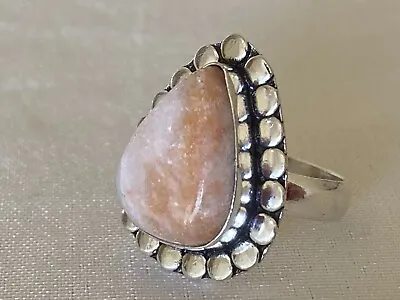 Marbled Peach Stone Sterling Silver Ring - Size 7.75 NWOT • $10