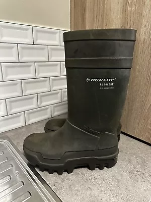 Dunlop Purofort Thermo Plus Safety Wellington Boots UK Size 10 - Green • £95