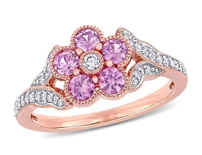 3/5 Carat (ctw) Pink Sapphire Ring In 10K Rose Pink Gold With Diamonds • $595