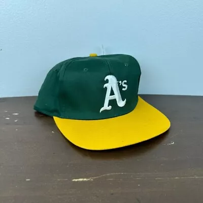 Vintage 90s Deadstock Oakland Athletics A's MLB Green Yellow Snapback Hat • $40