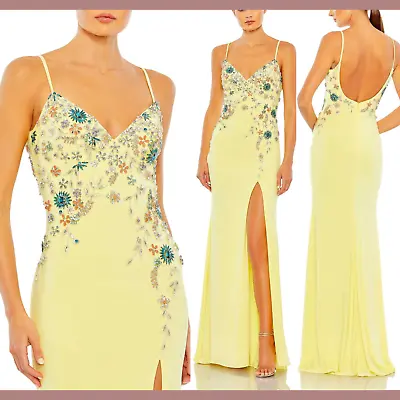 NWT Mac Duggal [ 6 ] Multi Color Beaded Floral Cami Slit Gown Yellow #G1395 • $275.99