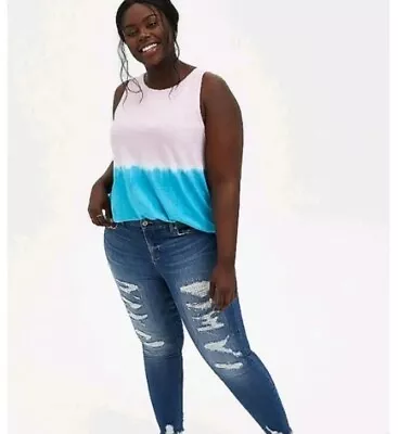 $16.99 • Buy Torrid White Pink Blue Ombre Tie Dip Dye Tunic Tank Top Shirt Plus Size 1X