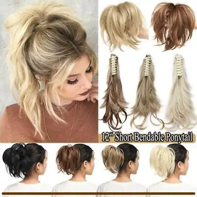 Top 12  Short Claw Ponytail Piece Clip In On Pony Tail Hair Extensions As Human • £13.70