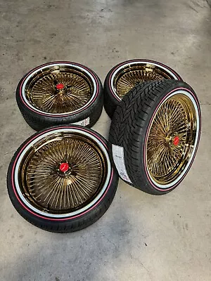 20x8 All Gold 100 Spoke Standard Wire Wheels 245/40r20 Vogue Tires Red Line • $6000