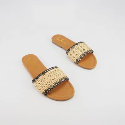 Women’s Two-Tone Woven Slide Sandals Sz 5.5-10 (Black & Beige) • $9