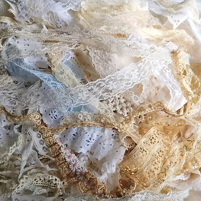 Vtg Lot  Lace Trim Snippets 50 Piece Crafting Junk Journal • $12