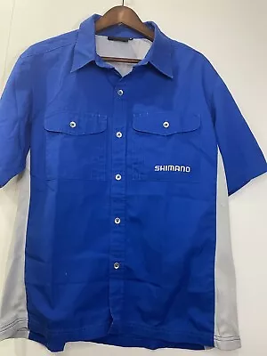 $25 • Buy Shimano Mens Large LL Blue White Button Up Longsleeve Vented Fishing Shirt