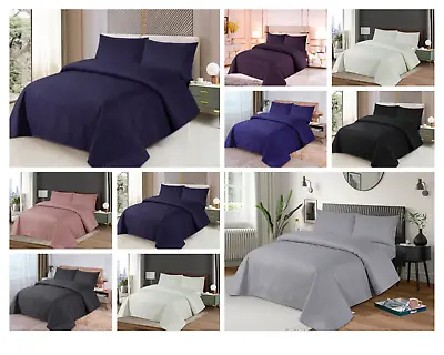 Luxury Pinsonic Quilted Bedspread Sofa Throw & Pillowcase Double King Bed Set • £22.99