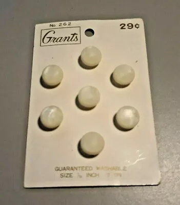 Vintage Grants 7 White Shank Buttons New On Card Sewing W.T. Grant Co. USA • $5