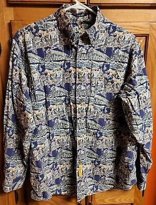 $16.08 • Buy BD Baggies Mens Size L Train All Over Print Button Up Shirt Multicolor LS (READ)