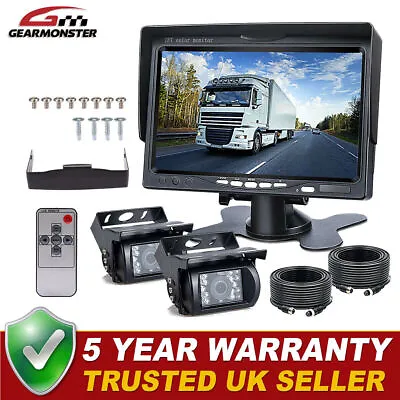 7  LCD Monitor + 2X Car Reversing Camera For Truck Bus Van Rear View Waterproof • £48.88