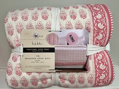 Artelier Nicole Miller Pink White KING Traditional Block Reversible Quilt  New • $127.77