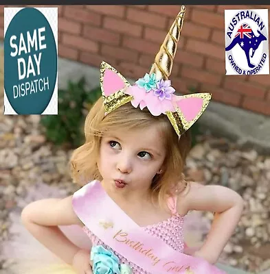 $18.79 • Buy Unicorn Horn Ear Party Costume Headband And Sash Kids Unicorn Party Birthday