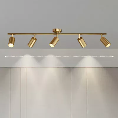 Vintage Gold Track Lighting 5 Light Adjustable Flush Mount Ceiling Lighting • $189