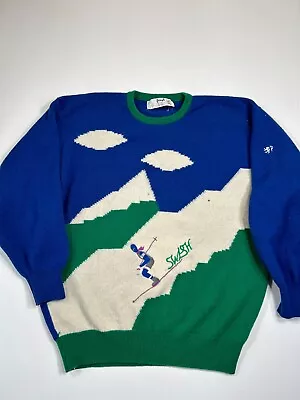 Vintage Pringle Sports Sweater Mens Large Wool Crewneck Ski AOP Scotland READ • $33.99