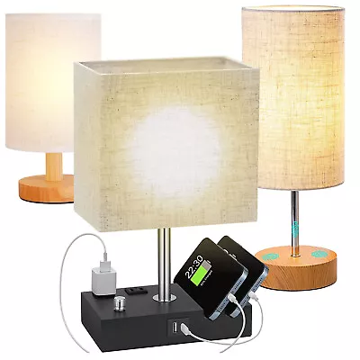 Bedside Nightstand Lamps For Bedrooms Small Table Lamp With USB Port & Outlet • $30.27